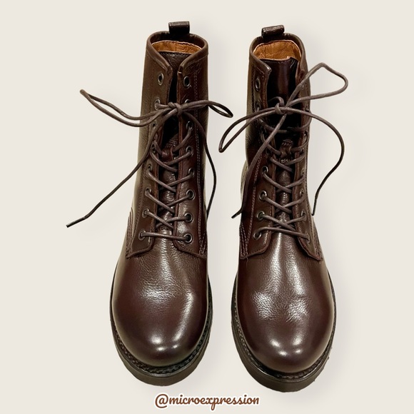 Frye Veronica Combat Brown Leather Lace Up Moto Combat Military Comfy Ankle Boot - Picture 8 of 14